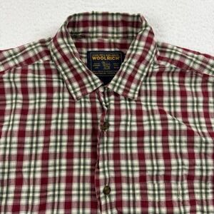 Woolrich Shirt Men's Large Red White Plaid Button Up Lightweight Vintage